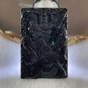 Type A Opaque to Partial Translucent Black Omphacite Jadeite Guan Gong with Dragon Pendant 26.12g 57.7 by 38.8 by 7.8mm - Huangs Jadeite and Jewelry Pte Ltd