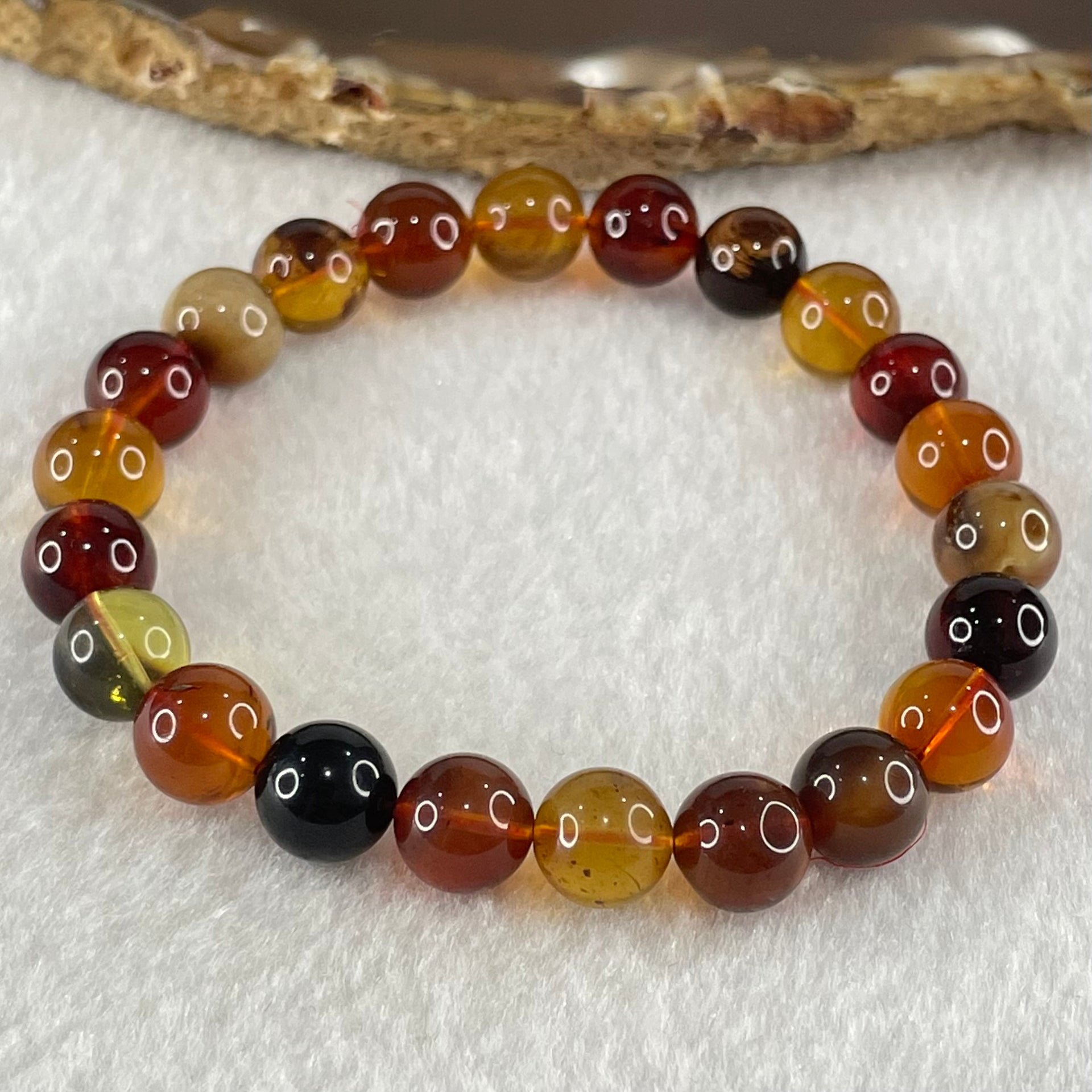 Natural Muti Color Amber Beads Bracelet 7.90g 16cm 8.8mm 22 Beads - Huangs Jadeite and Jewelry Pte Ltd
