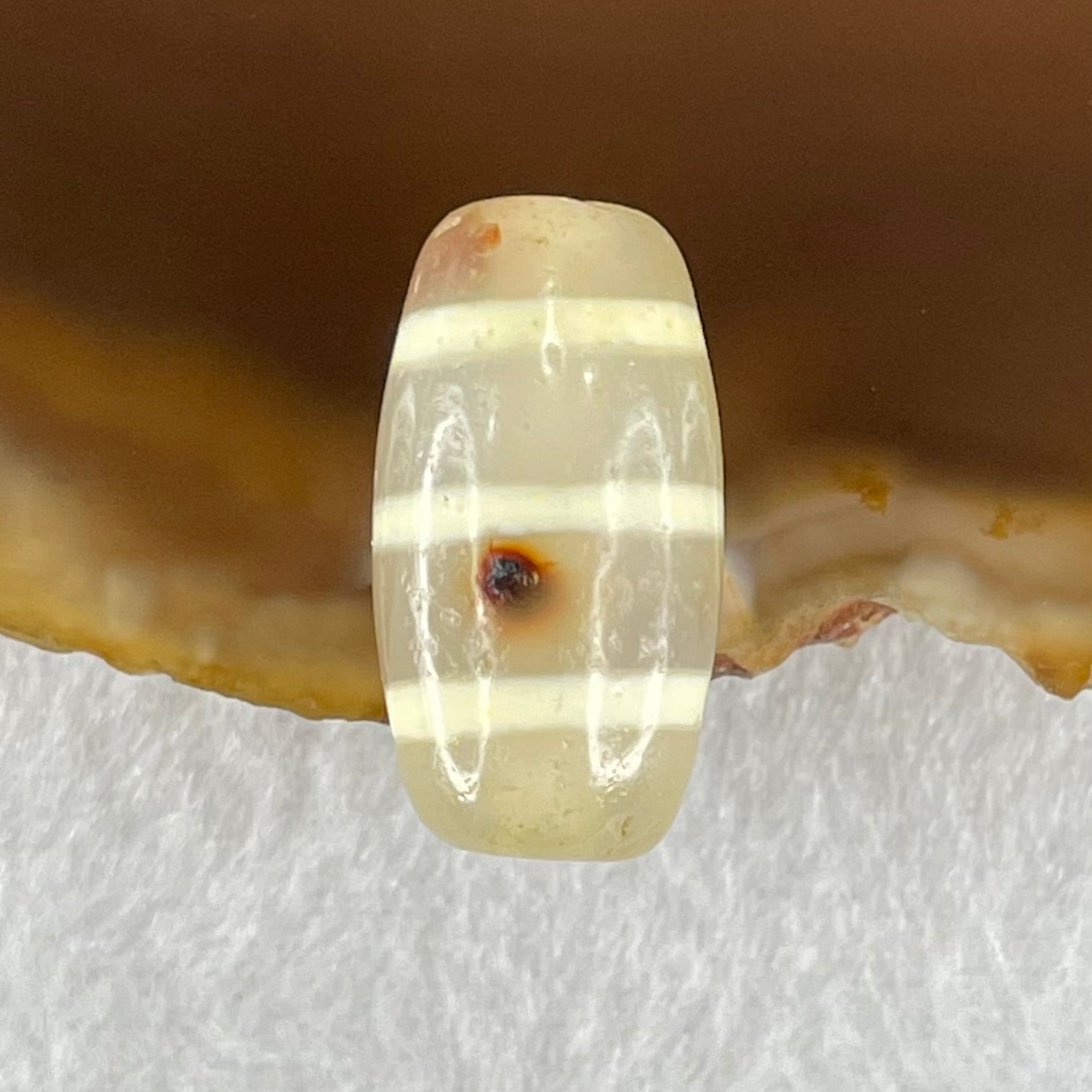 Natural Powerful Tibetan Old Oily Agate 3-Lines Dzi Bead Heavenly Master (Tian Zhu) 三行天诛 3.37g 20.1 by 10.5mm - Huangs Jadeite and Jewelry Pte Ltd