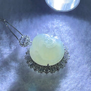 Type A Faint Green Milo Buddha with Crystals in S925 Sliver Pendant and Necklace 7.61g 16.2 by 16.2 by 8.5mm - Huangs Jadeite and Jewelry Pte Ltd