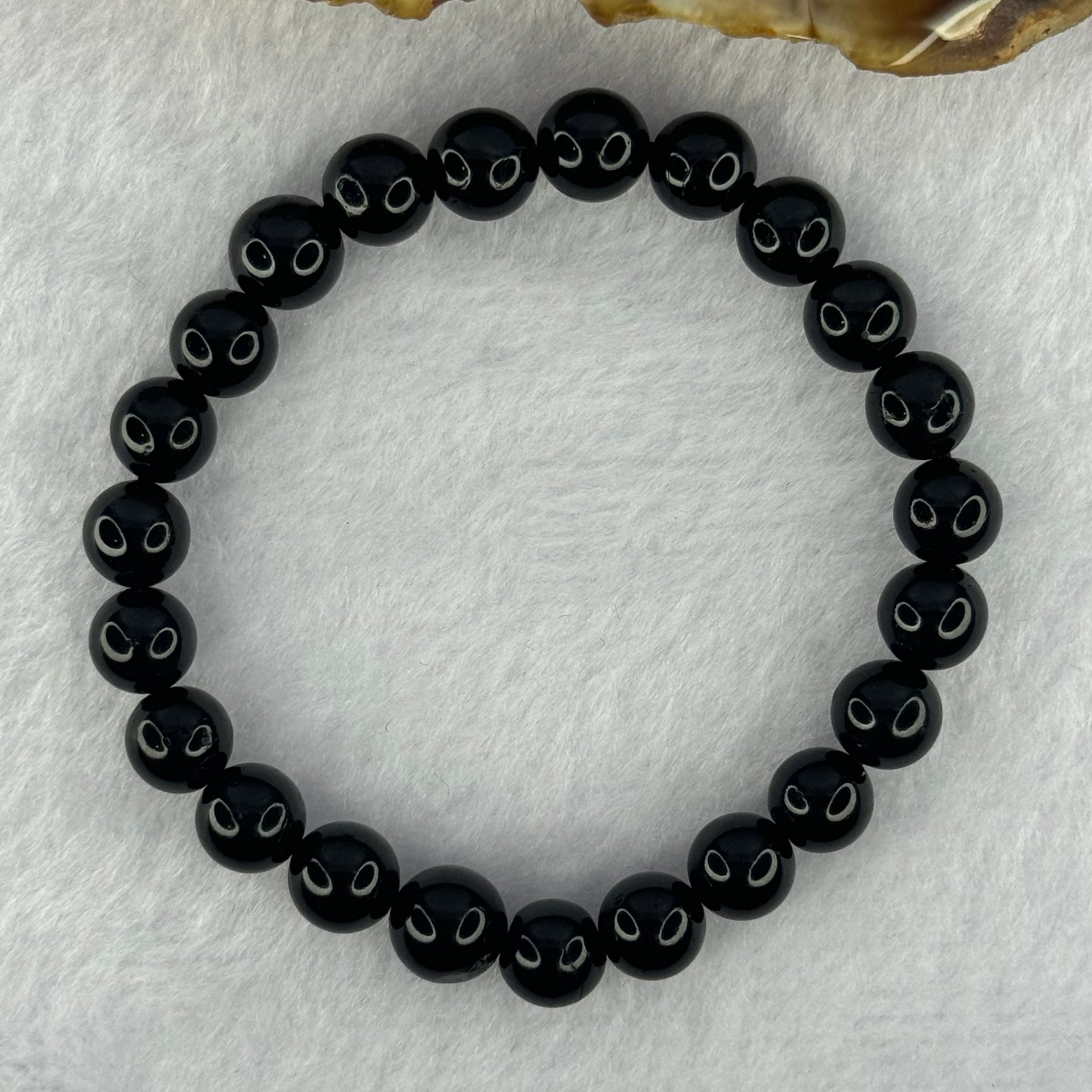 Natural Black Amber Beads Bracelet 6.94g 15cm 8.8mm 23 Beads - Huangs Jadeite and Jewelry Pte Ltd