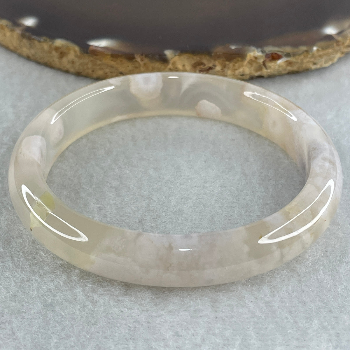 Natural Pink with Purple Flower Agate Set Oval Bangle 101.87g Inner Diameter 56.0mm 11.2 by 7.2mm - Huangs Jadeite and Jewelry Pte Ltd