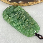 Type A Green Jadeite Double Sided Shan Shui with Double Gui Ren Benefactor Pendant 64.09g 75.6 by 42.6 by 11.2mm - Huangs Jadeite and Jewelry Pte Ltd