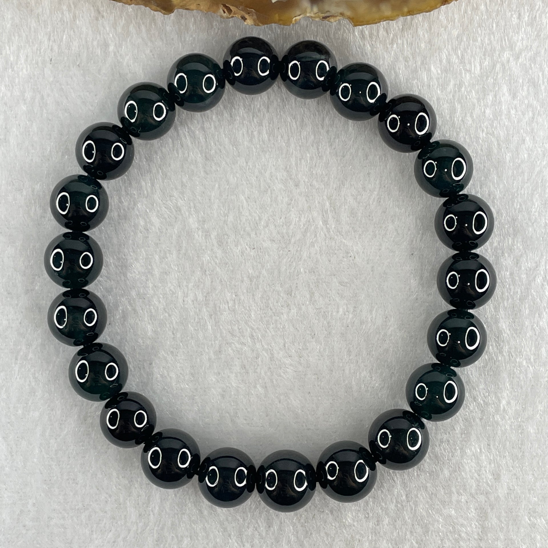 Rare High End Type A Highly Translucent Black Omphacite Jadeite Beads Bracelet 33.19g 17.5cm 9.7mm 22 Beads - Huangs Jadeite and Jewelry Pte Ltd