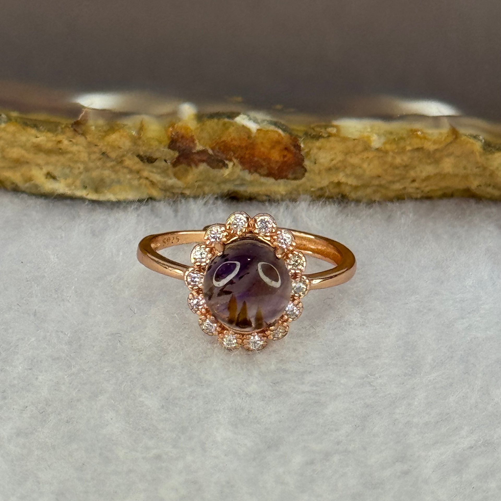 Good Grade Natural Auralite 23 in S925 Silver Rose Gold Color Ring (Adjustable Ring) 2.04g 8.0 by 4.2mm - Huangs Jadeite and Jewelry Pte Ltd