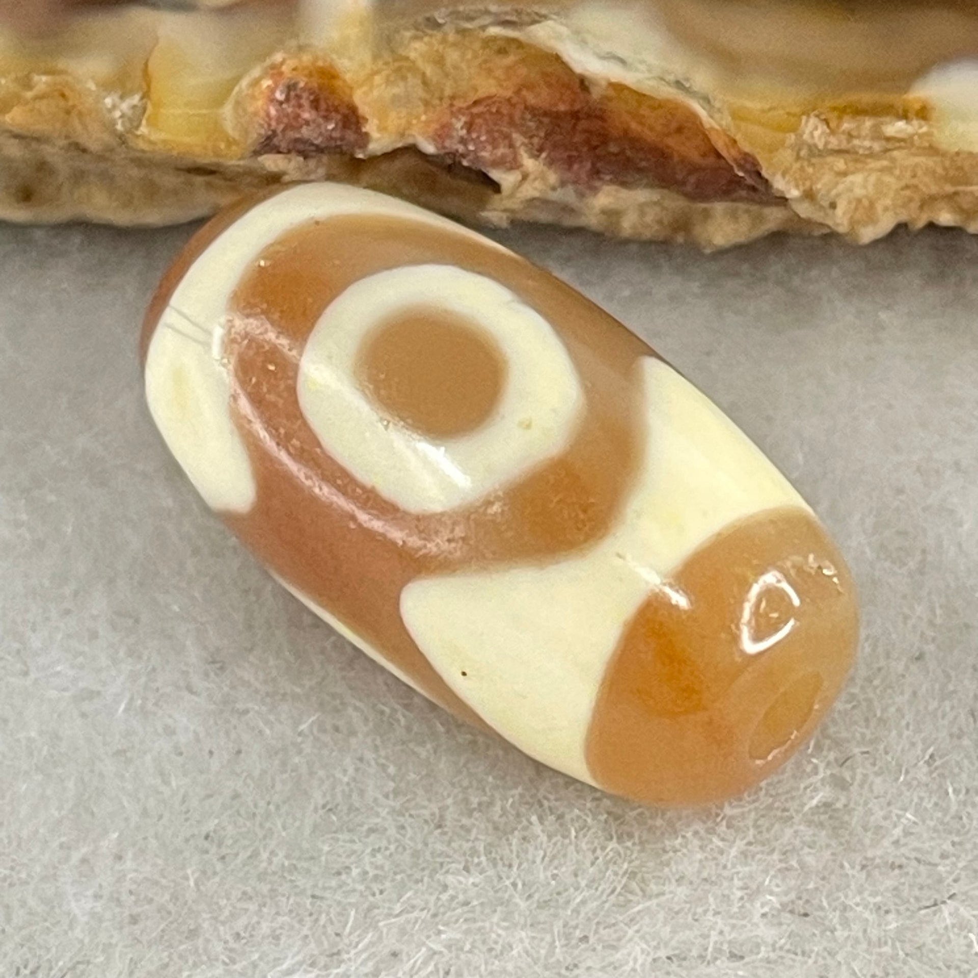 Natural Powerful Tibetan Old Oily Agate 3 Eyes Dzi Bead Heavenly Master (Tian Zhu) 三眼天诛 2.90g 19.5 by 10.2mm - Huangs Jadeite and Jewelry Pte Ltd