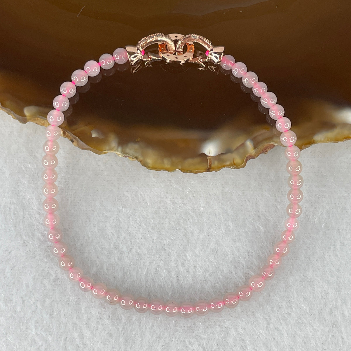 Natural Type A Semi-Icy Pink Jadeite Bracelet | 16cm Tailored 3.8mm Round Genuine Pink Jade Bead Strand with Rose Gold Clasp (5.33g 49 Beads)