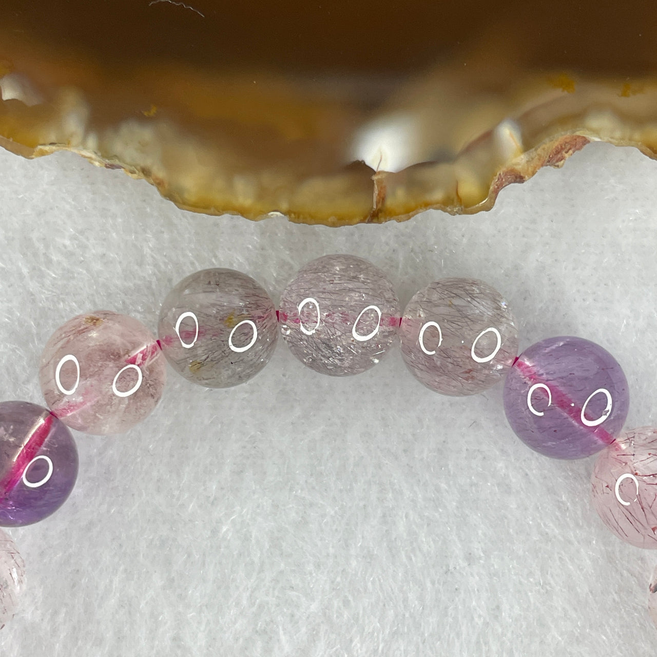 Certified Above-Average Grade Natural Super 7 Crystal Beads Bracelet | Fluid High-Clarity Showcase Strand | Authentic Sacred Seven Multi-Mineral Inclusions Quartz Spiritual Catalyst & Auric Shield Bracelet (22.29g | 16cm Length | 9.3mm | 21 Beads)