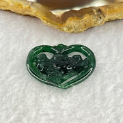 Type A Dark Blueish Green Jadeite Heart Shape with Twin Ducks Pendant for Better Relationship and Love 2.17g 24.5 by 21.7 by 3.0mm - Huangs Jadeite and Jewelry Pte Ltd
