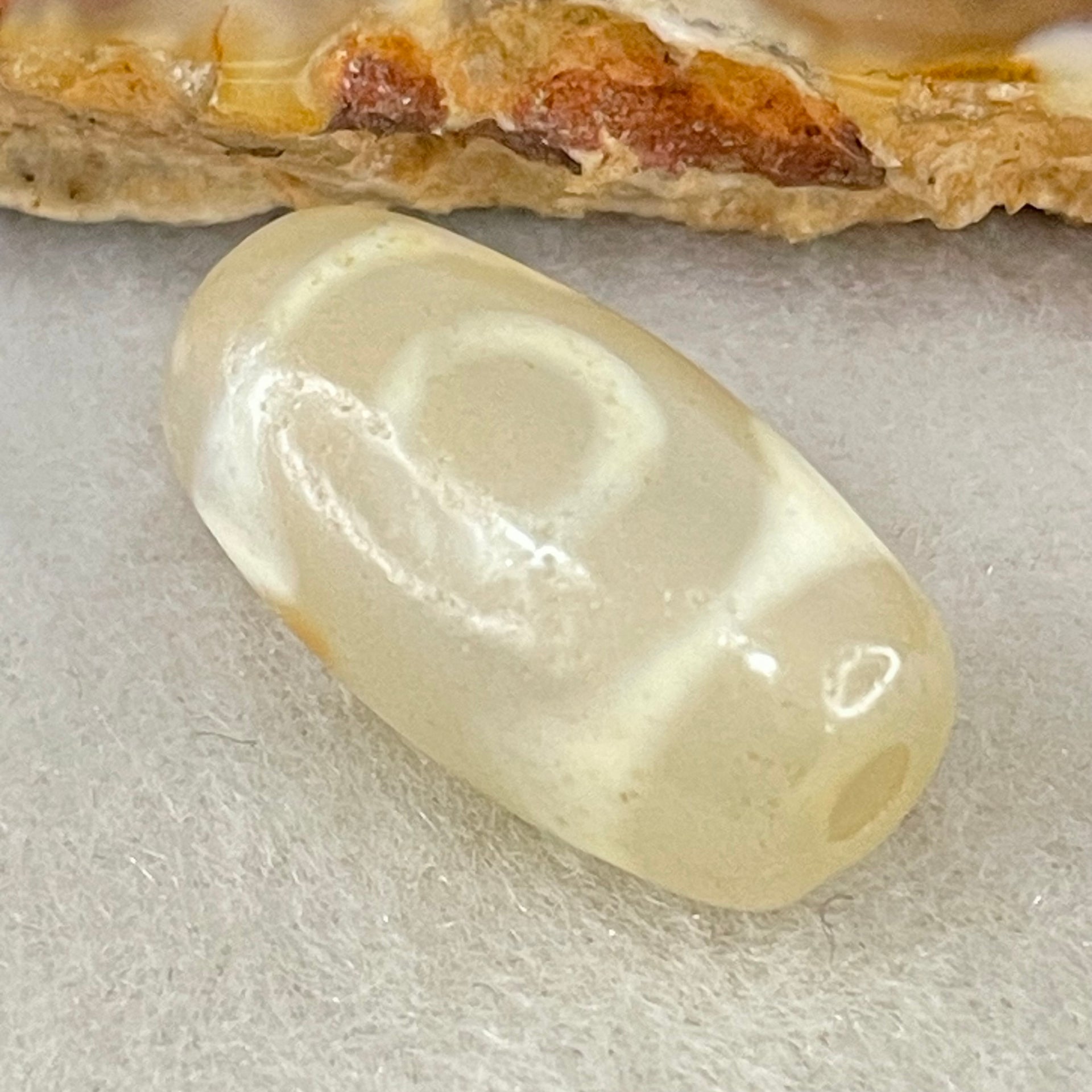 Natural Powerful Tibetan Old Oily Agate 3 Eyes Dzi Bead Heavenly Master (Tian Zhu) 三眼天诛 3.39g 20.1 by 10.5mm - Huangs Jadeite and Jewelry Pte Ltd