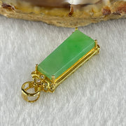 18K Yellow Gold Type A Natural Apple Green Jadeite Wu Shi Pai 16.5 by 7.1 by 2.5mm with Natural Diamonds Pendant 1.88g - Huangs Jadeite and Jewelry Pte Ltd
