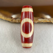 Natural Powerful Tibetan Old Oily Red White Agate One Eye Gold Metal Element Dzi Bead Heavenly Master (Tian Zhu) 一眼金天珠 8.81g 37.5 by 12.4mm - Huangs Jadeite and Jewelry Pte Ltd