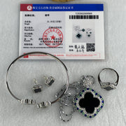 Certified-Natural-Type-A-Black-Omphacite-Jadeite-4-Leafs-Clover-in-S925-Sliver-Set-of-Earrings-6.6-by-6.4mm-Ring-and-Bracelet-9.9-by-8.9mm-Pendant-17.0-by-14.0mm-Total-21.55g