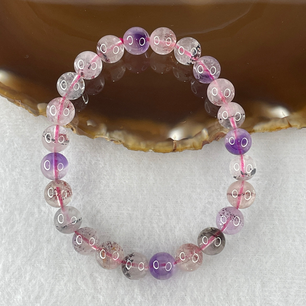 Certified Above-Average Grade Natural Super 7 Crystal Beads Bracelet | Fluid High-Clarity Showcase Strand | Authentic Sacred Seven Multi-Mineral Inclusions Quartz Spiritual Catalyst & Auric Shield Bracelet (18.41g | 16cm Length | 8.3mm | 24 Beads)