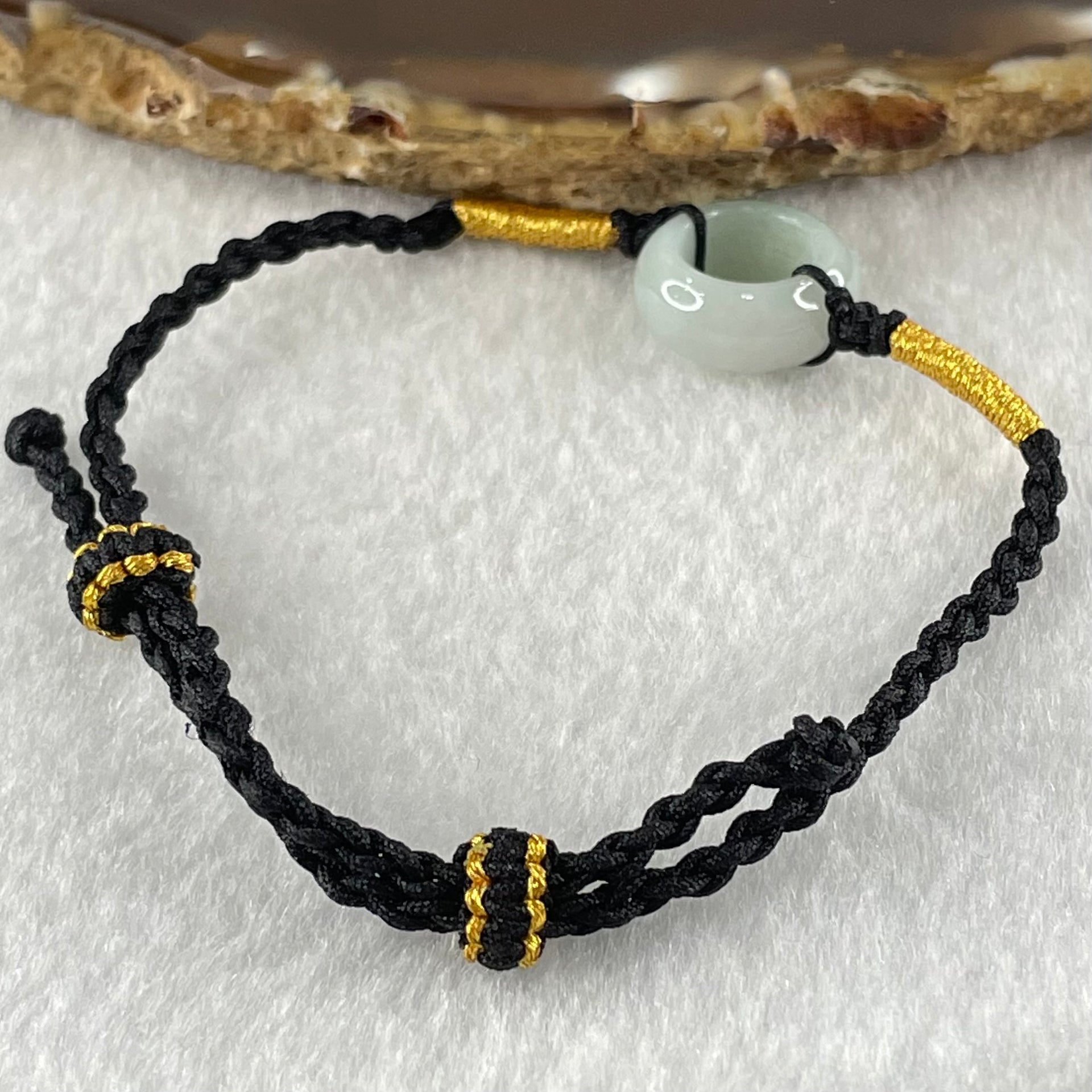 Type A Lavender Green Jadeite Ping An Kou Donut With String Bracelet 2.72g 15.1 by 6.5mm - Huangs Jadeite and Jewelry Pte Ltd