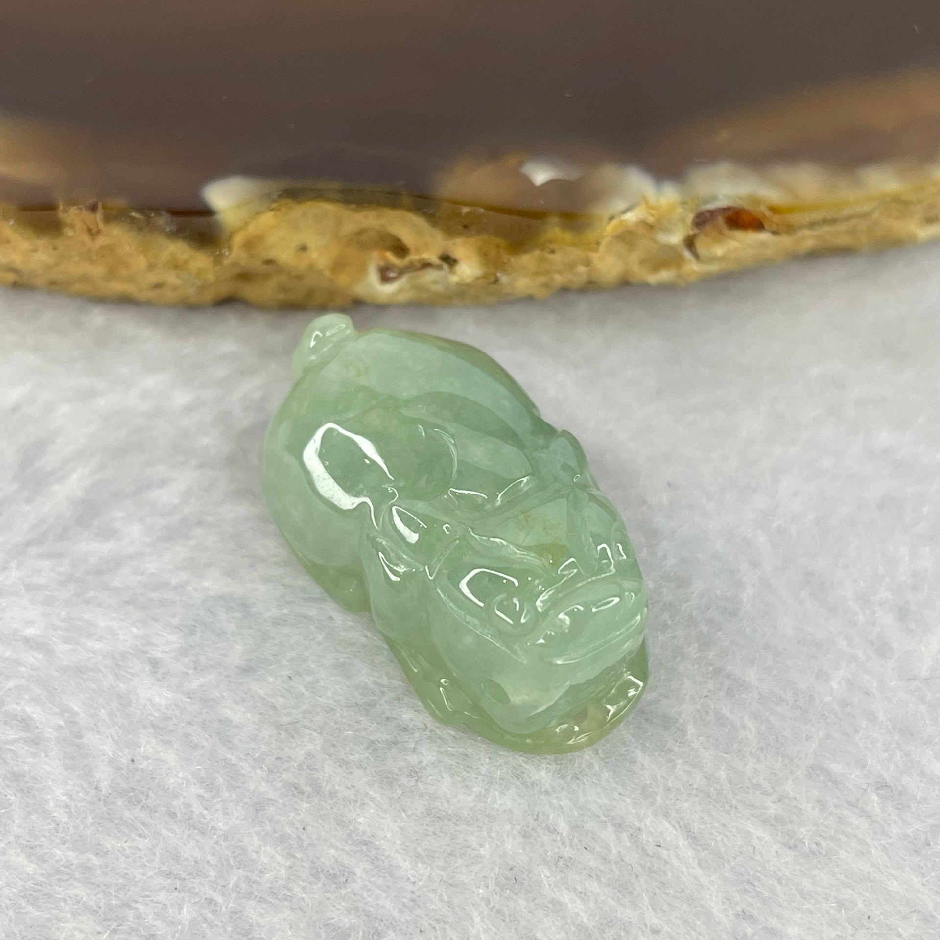Type A Jelly Light Green Jadeite Pixiu Pendent A货浅绿色翡翠貔貅牌 7.46g 23.0 by 14.0 by 13.5 mm - Huangs Jadeite and Jewelry Pte Ltd