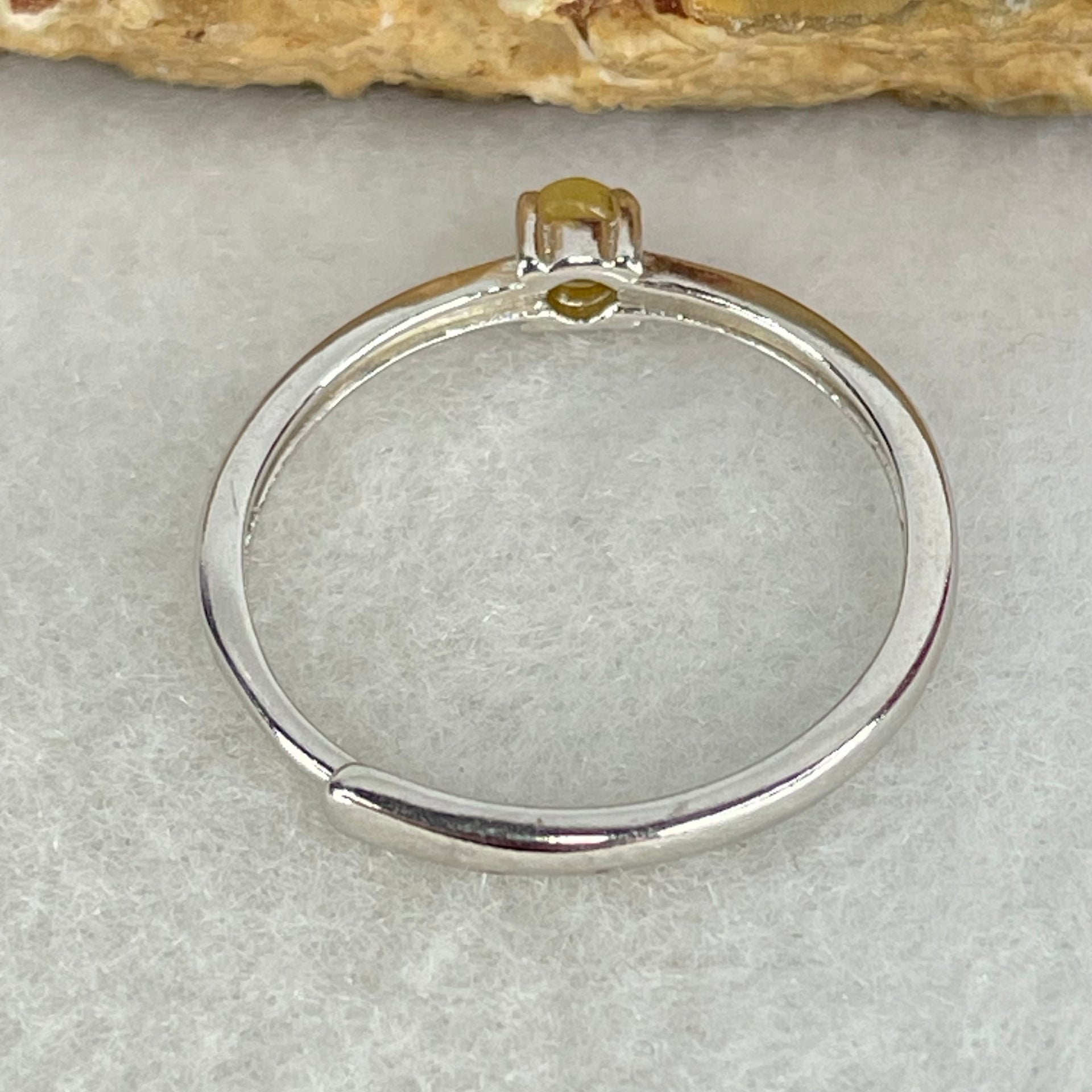 Type A Brown Cabochon Jadeite in S925 Sliver Ring (Adjustable Size) 0.87g 3.3 by 2.5mm - Huangs Jadeite and Jewelry Pte Ltd