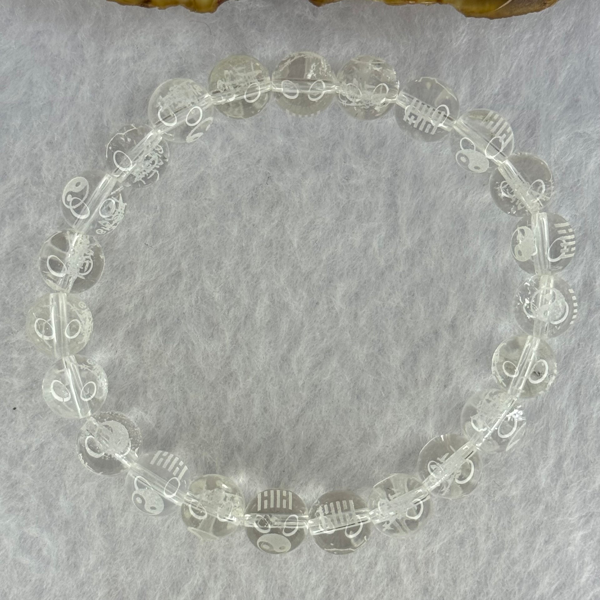 Natural Clear Quartz Beads with Inscription Bracelet 17.91g 15cm 8.4mm 23 Beads - Huangs Jadeite and Jewelry Pte Ltd
