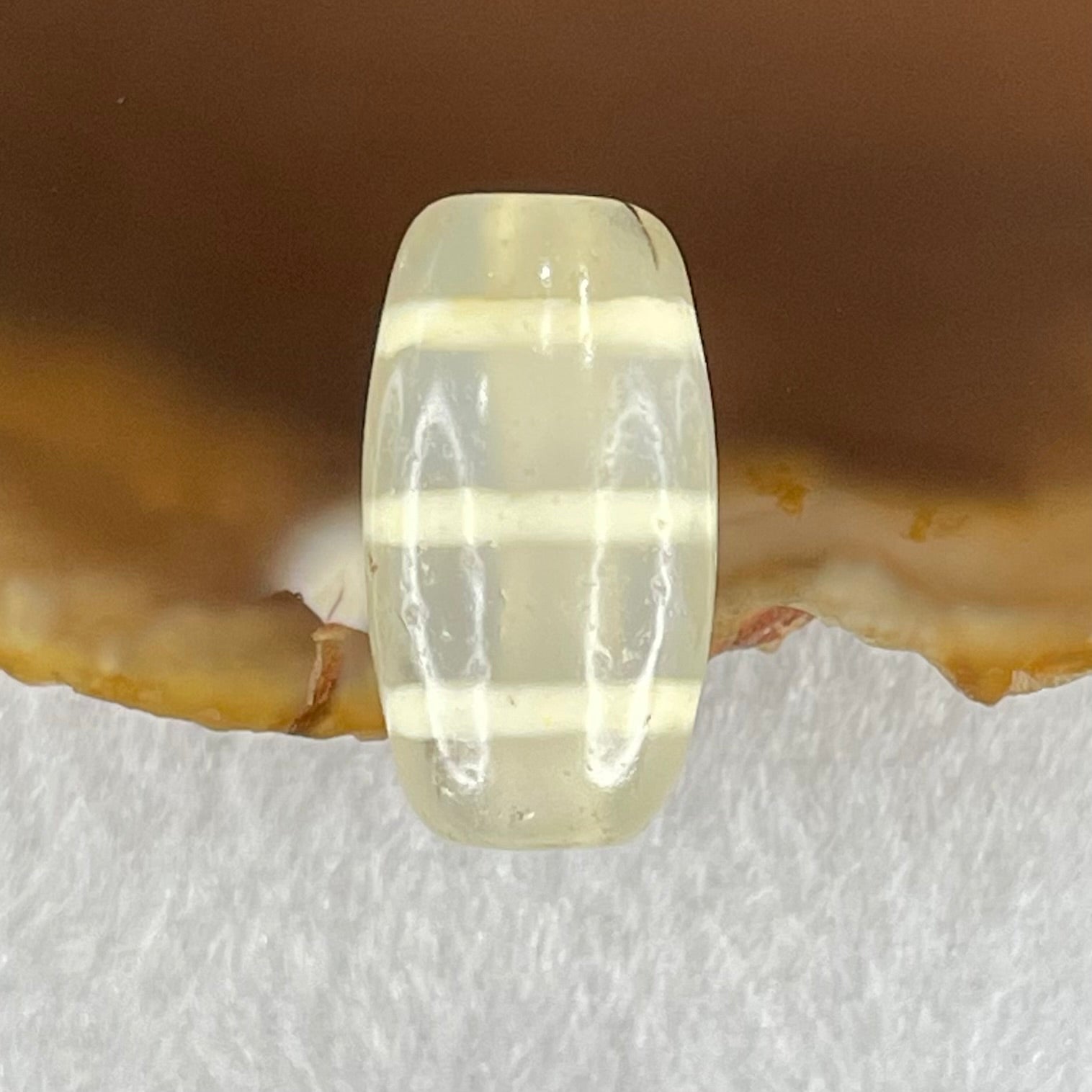 Natural Powerful Tibetan Old Oily Agate 3-Lines Dzi Bead Heavenly Master (Tian Zhu) 三行天诛 3.26g 19.5 by 10.6mm - Huangs Jadeite and Jewelry Pte Ltd