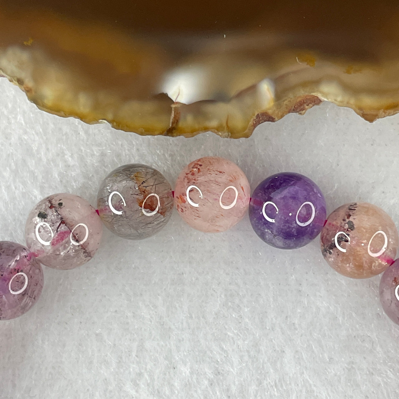 Certified Above-Average Grade Natural Super 7 Crystal Beads Bracelet | Fluid High-Clarity Showcase Strand | Authentic Sacred Seven Multi-Mineral Inclusions Quartz Spiritual Catalyst & Auric Shield Bracelet (18.84g | 15cm Length | 8.8mm | 21 Beads)