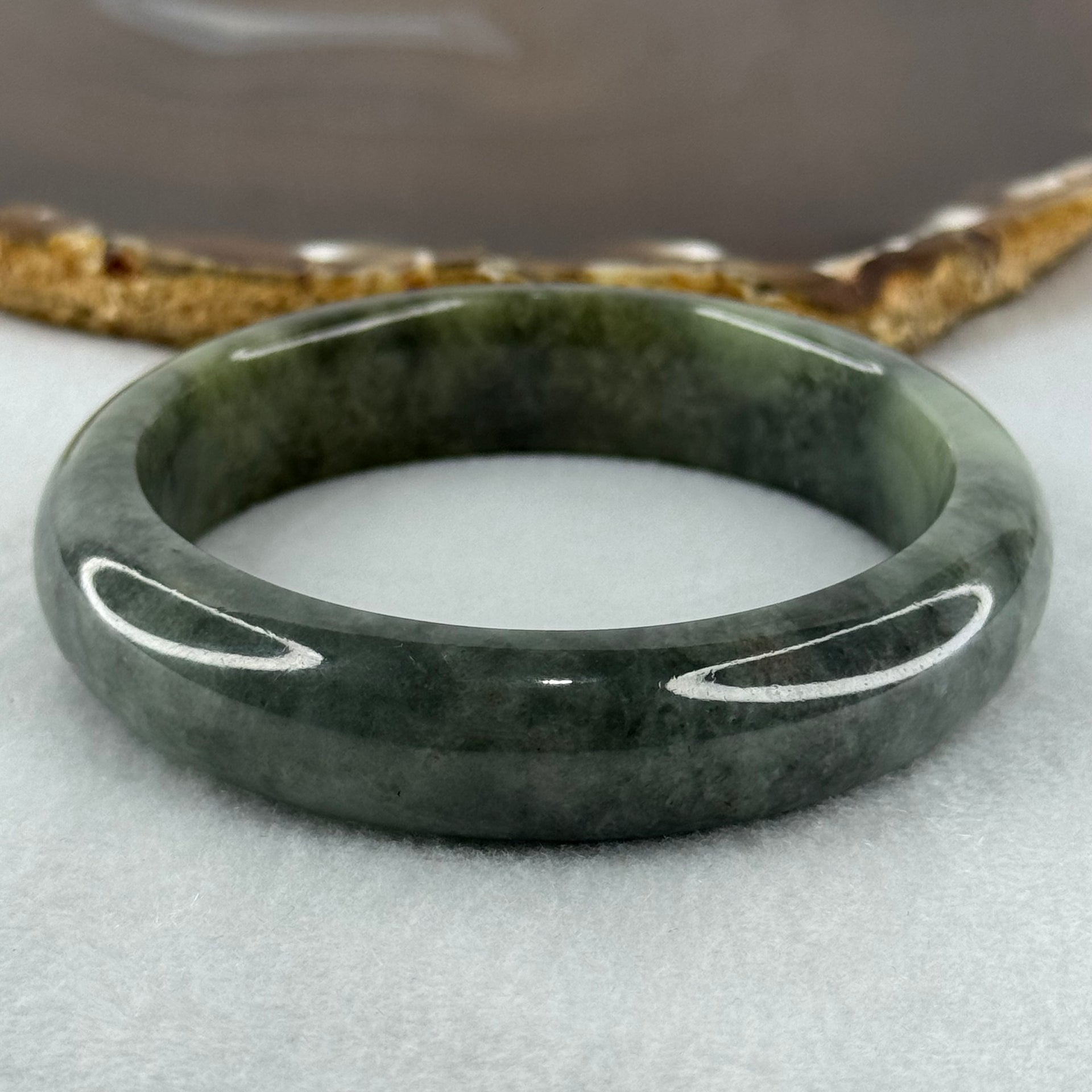 Type A Blueish Green Wuji Grey and Brown Patch Jadeite Bangle Internal Diameter 58.7mm by 73.24g 14.8 by 8.9mm (Very Slight Internal Lines and Very Slight External Roughs) - Huangs Jadeite and Jewelry Pte Ltd