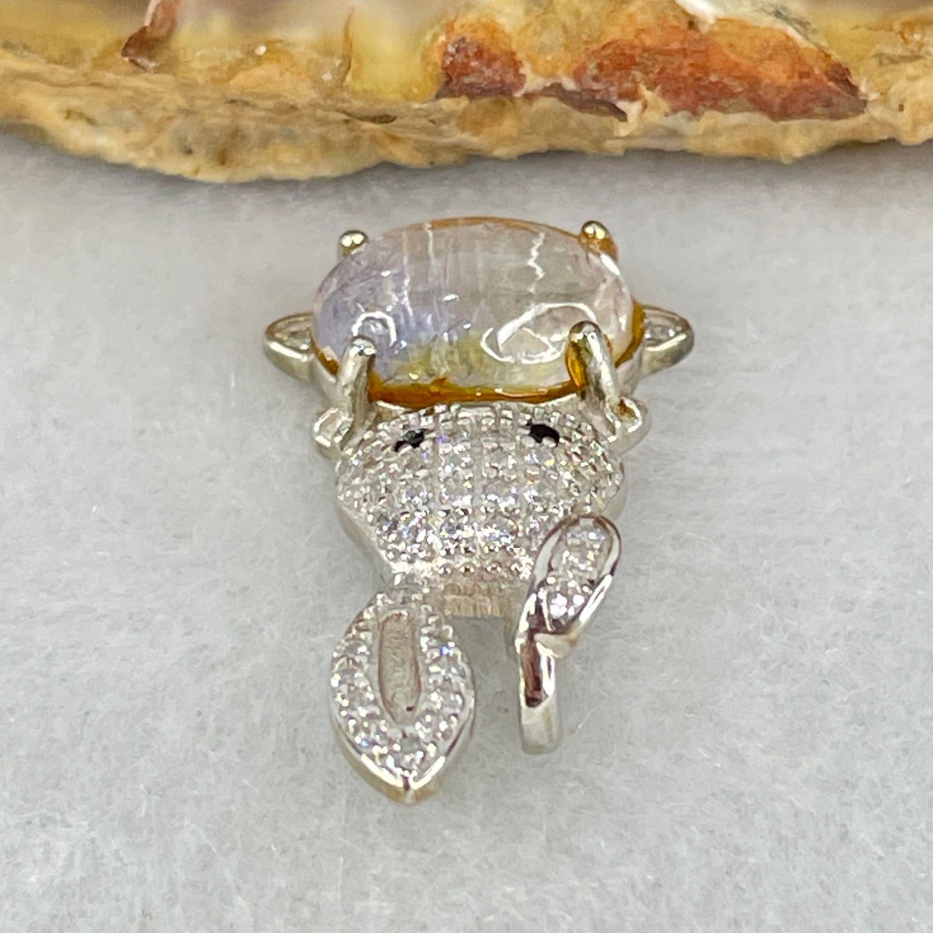 Rare Natural Blue Dumortierite Rutilated Quartz in S925 Sliver Rabbit Pendant 2.32g 9.8 by 6.5 by 4.0mm - Huangs Jadeite and Jewelry Pte Ltd