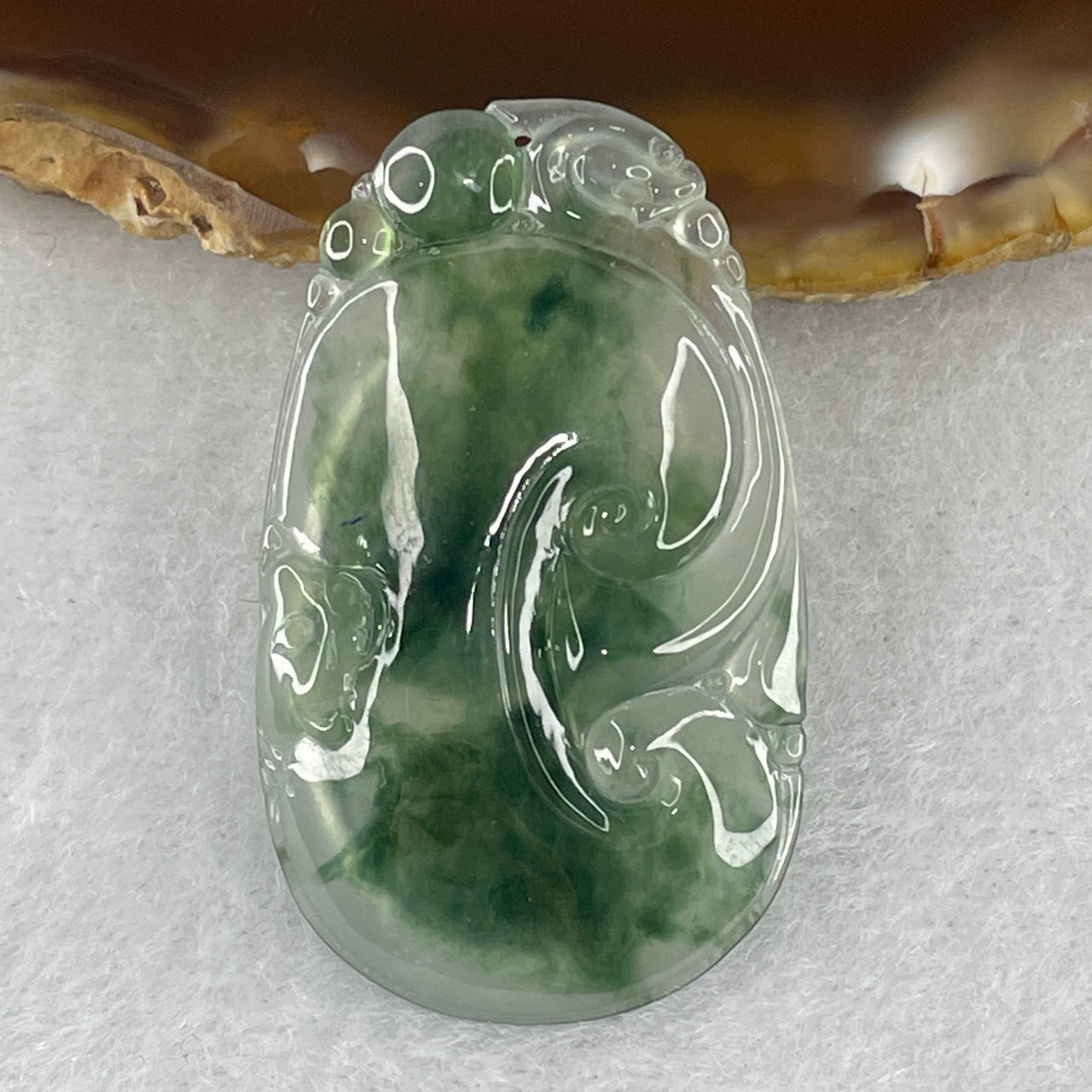 Natural Type A Icy Green with White Jadeite Ruyi with Dragon Head Pendant 6.50g 39.6 by 23.6 by 4.3mm