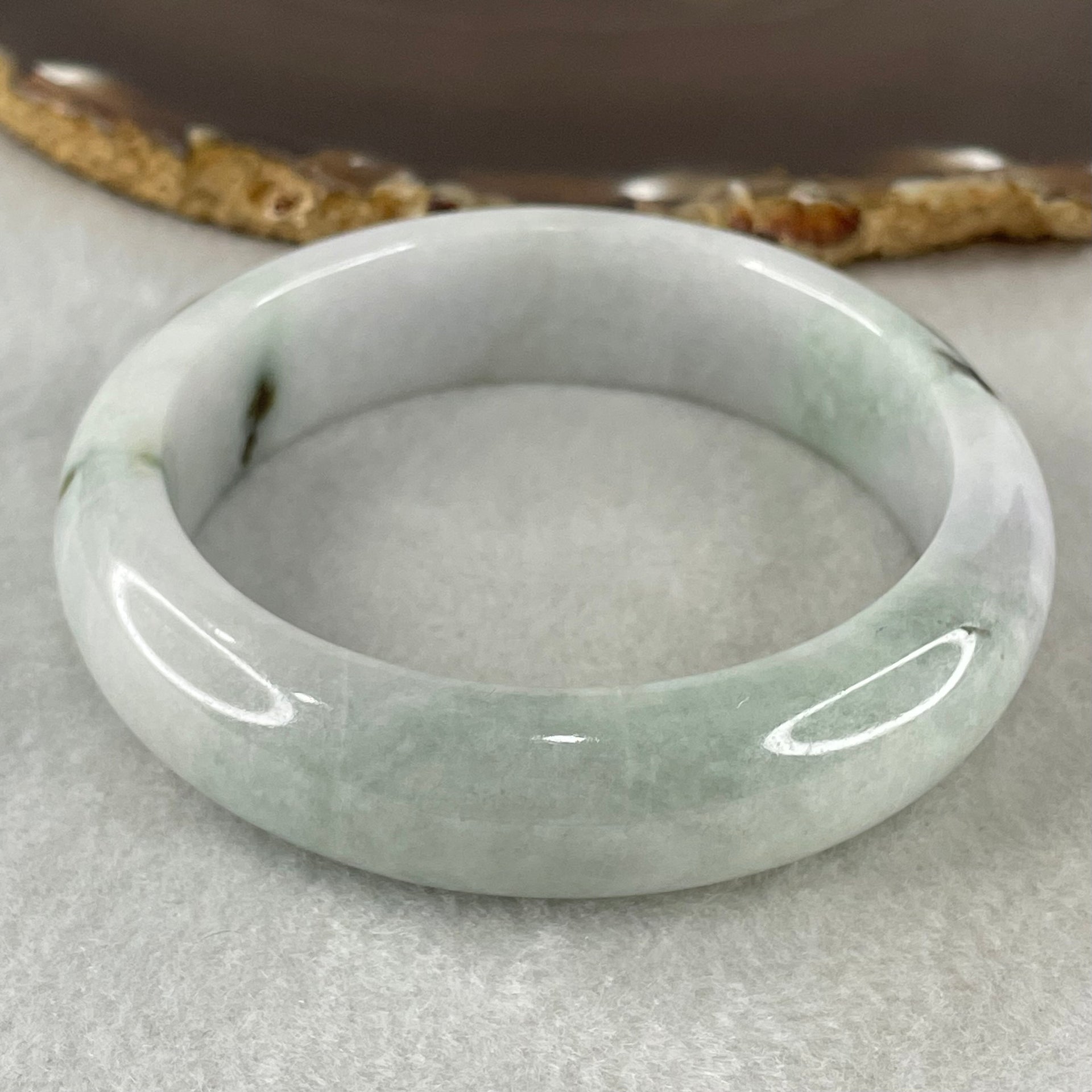 Type A Light Lavender and Light Green with Blueish Green Piao Hua Floral Jadeite Bangle 81.44g Inner Diameter 58.5mm 16.6 by 9.4mm (External and Internal Lines) - Huangs Jadeite and Jewelry Pte Ltd
