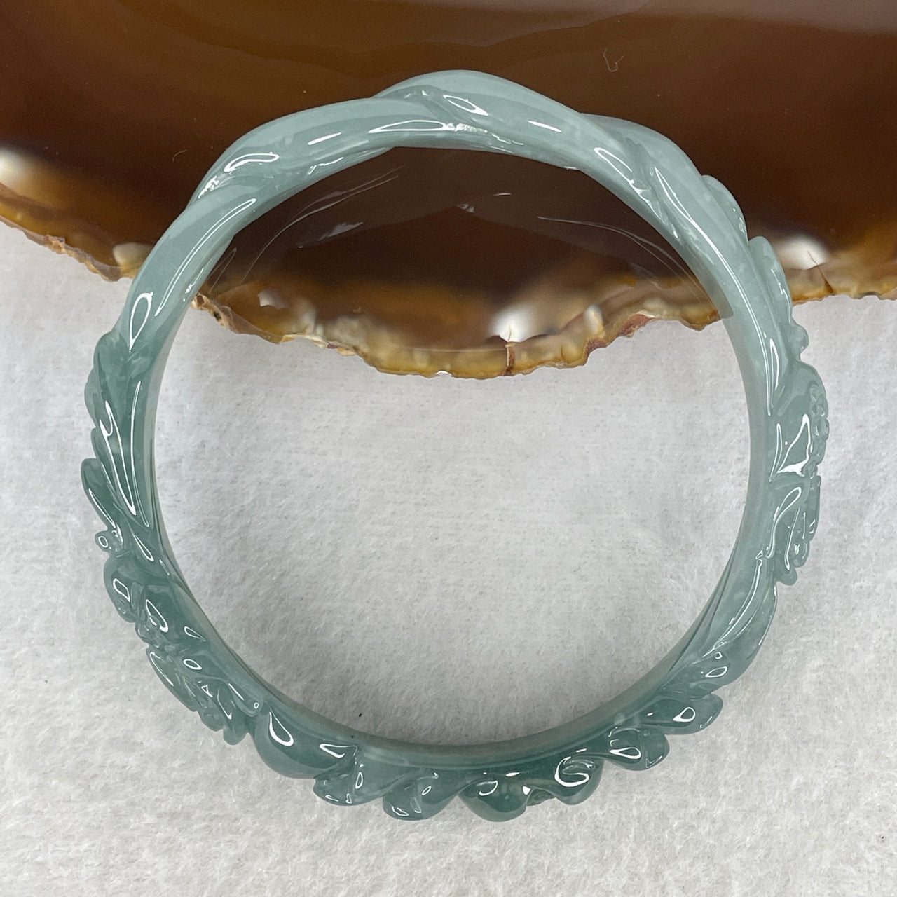 Natural Type A Blueish-Green Jadeite Carved Bangle | 62.8mm Wealth-Attracting "Double Three-Legged Toads & Lotus" | Hand-Sculpted Prosperity Coins Heirloom Bangle 39.40g 12.8x7.2mm (Internal Line)