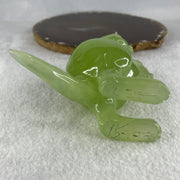 Natural Green Serpentine Kangaroo with Baby with Wooden Stand Display 382.2g 119.5 by 63.0 by 159.0mm - Huangs Jadeite and Jewelry Pte Ltd