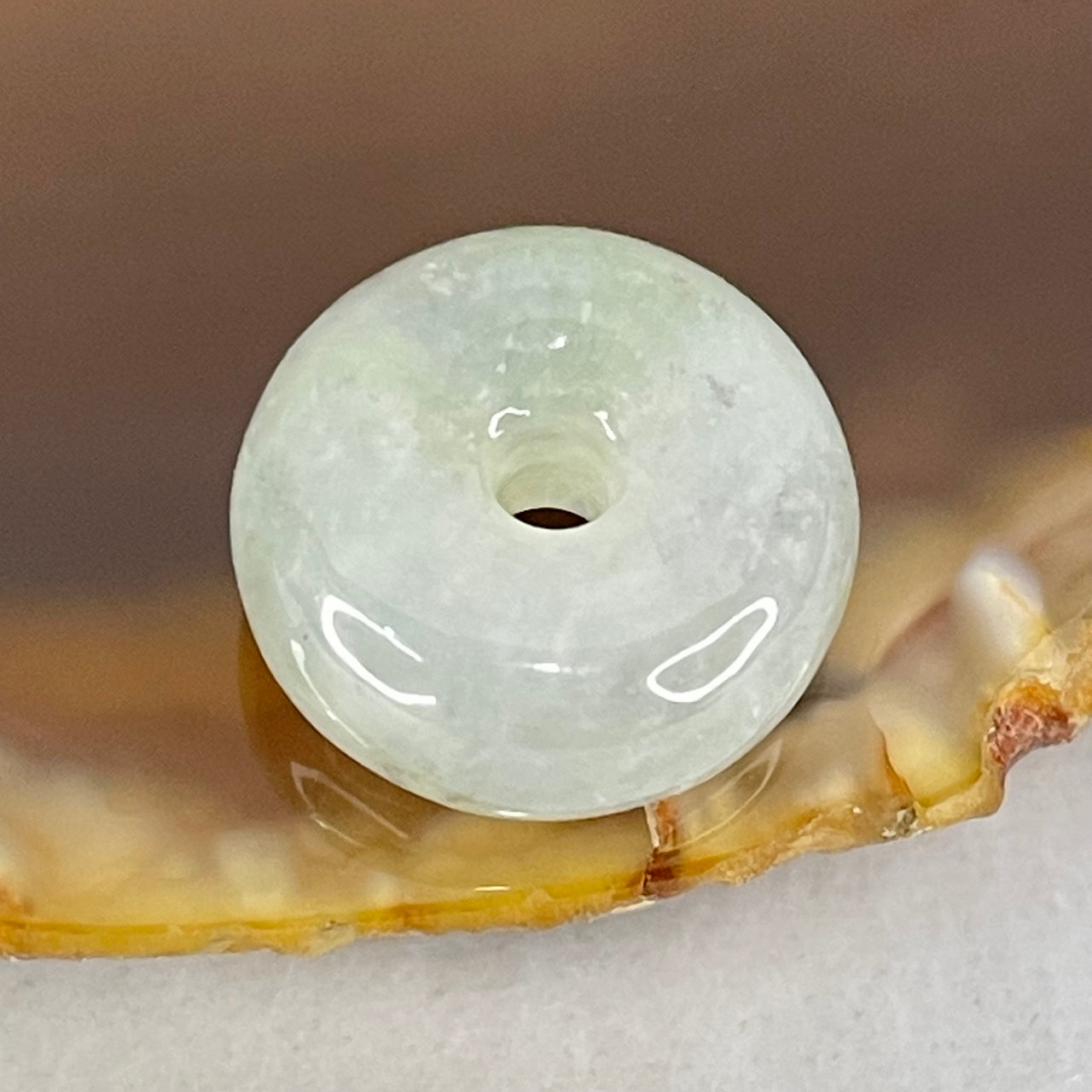 Type A Semi Icy Light Green Lavender With Wuji Grey Spots Jadeite Ping An Kou Charm/Pendant 2.96g 14.7 by 6.7mm - Huangs Jadeite and Jewelry Pte Ltd