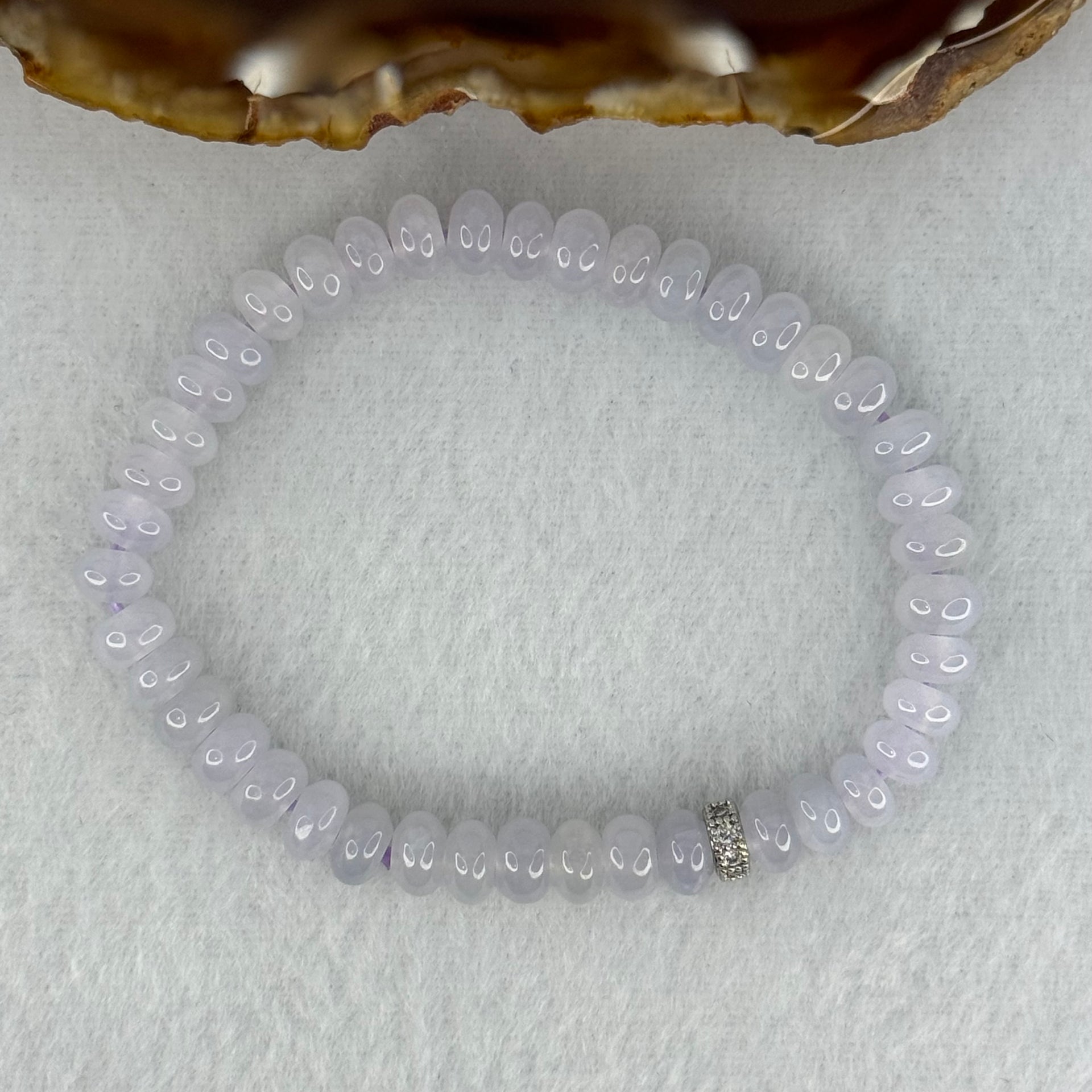Type A Semi Icy Light Lavender Jadeite Beads Bracelet 16.63g 14.5cm 6.5cm 42 Beads - Huangs Jadeite and Jewelry Pte Ltd