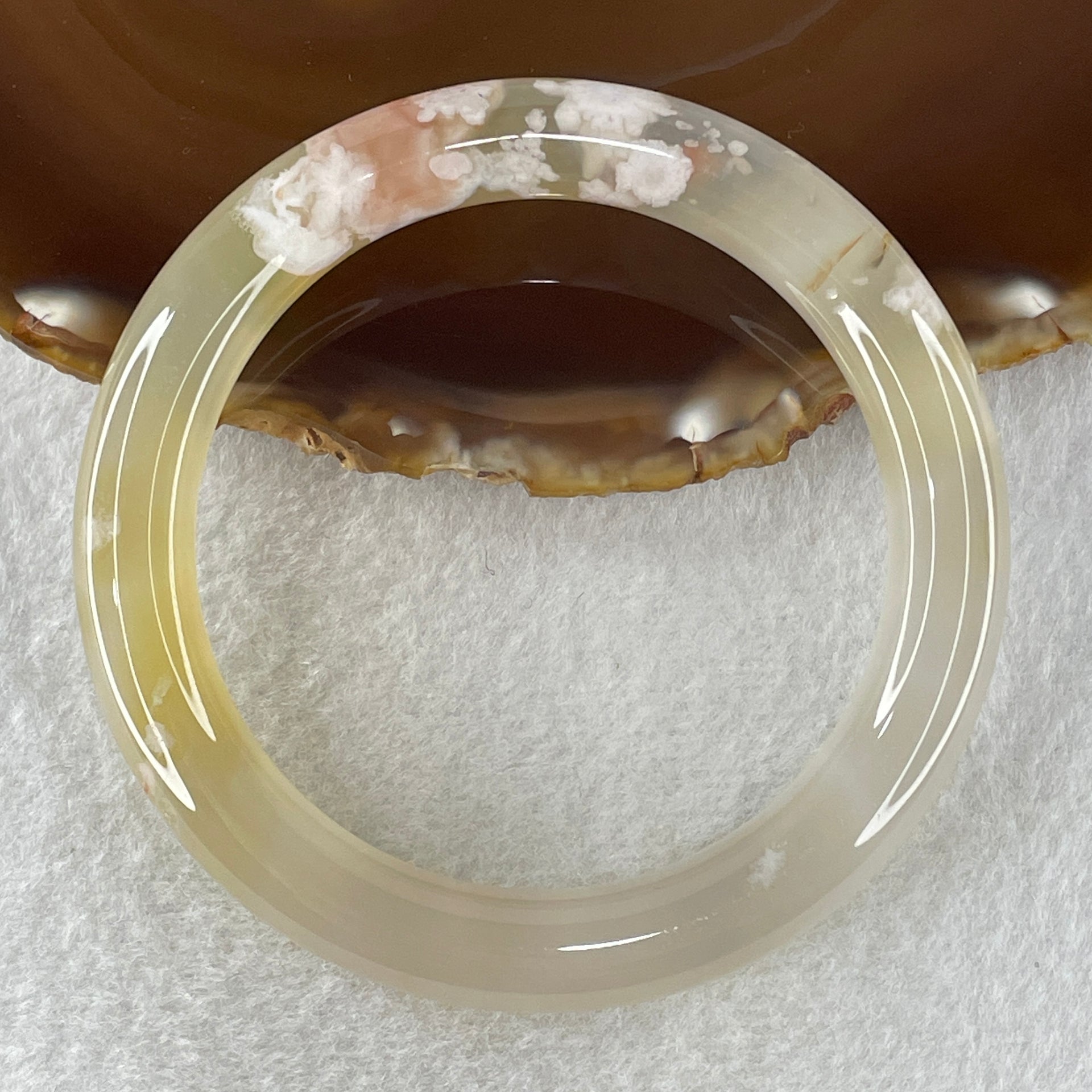 Natural Faint Yellow Flower Agate Bangle 52.77g Internal Diameter 60.6mm 11.0 by 10.7mm (Perfect) - Huangs Jadeite and Jewelry Pte Ltd