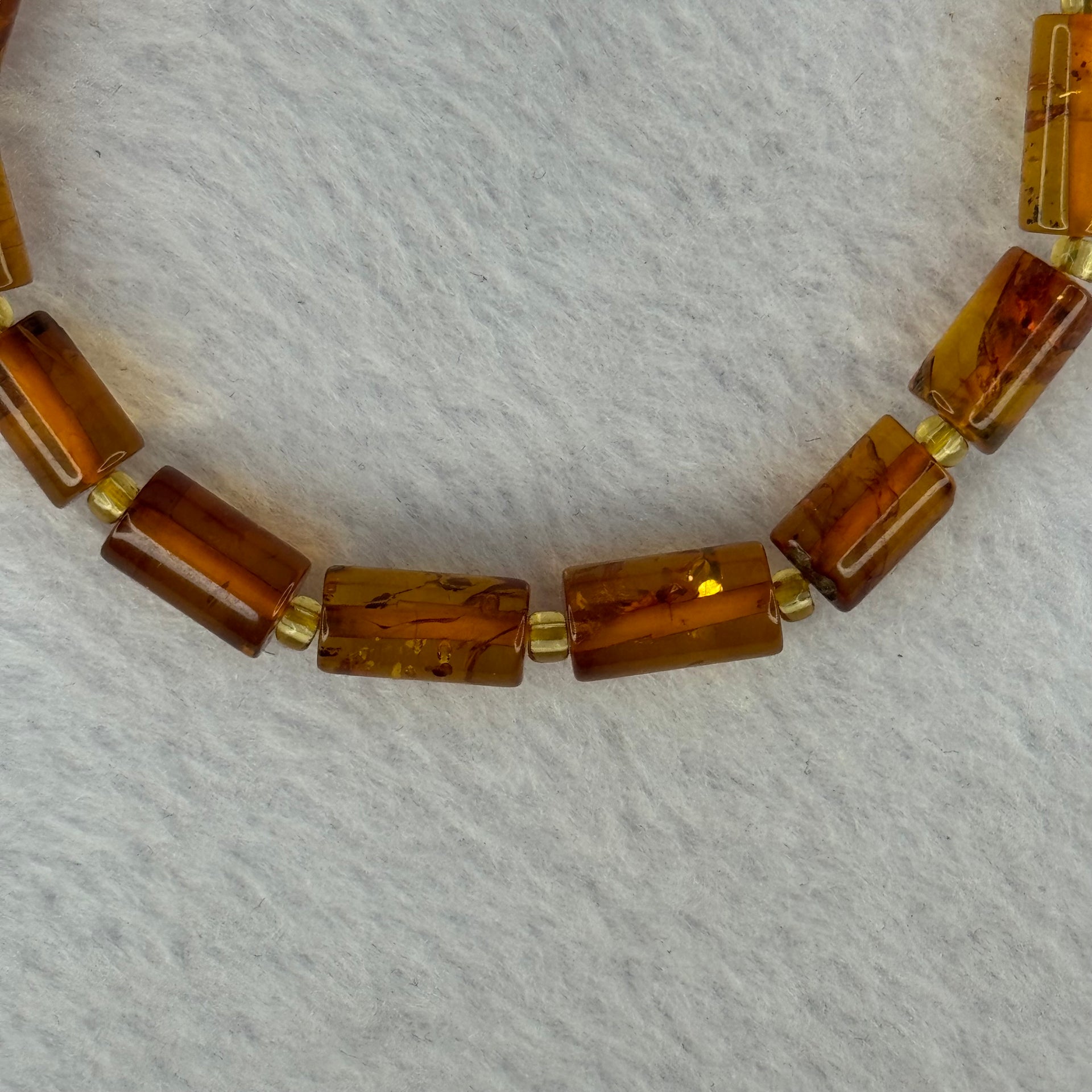 Natural Blood Flower Amber Lulutong Bracelet 天然血花琥珀手链 5.05g 16cm 10.3 by 6.3mm 15 Beads - Huangs Jadeite and Jewelry Pte Ltd