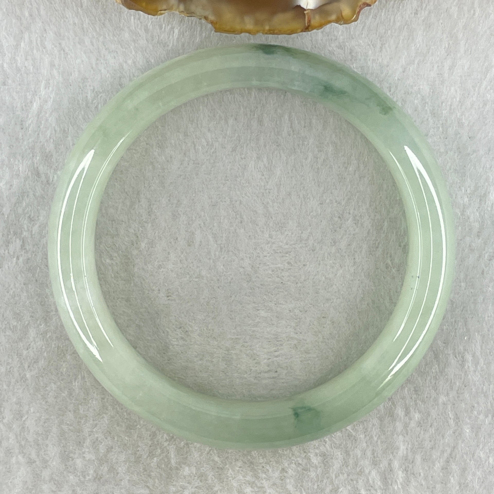 Type A Natural Jelly Semi Icy Light Green with Blueish Green Flora Piao Hua Jadeite Bangle 47.66g Inner Diameter 52.4mm 12.6 by 8.5mm (Internal Lines) - Huangs Jadeite and Jewelry Pte Ltd