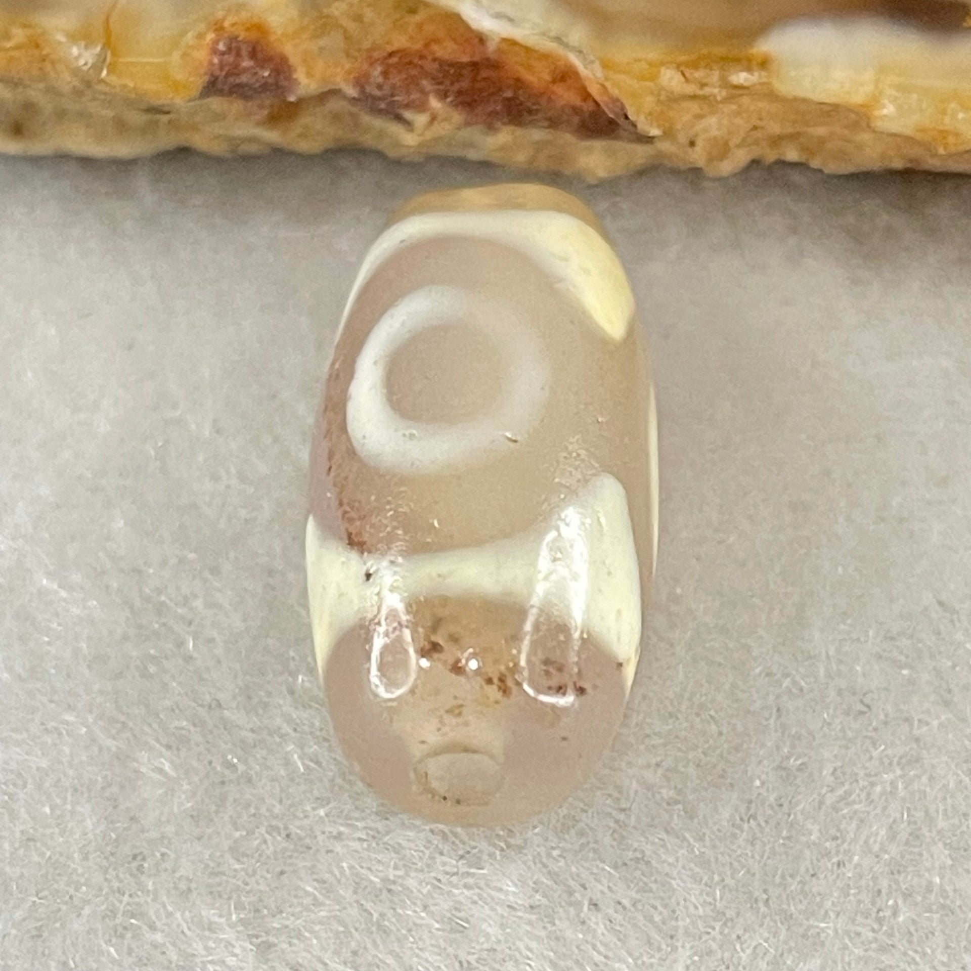 Natural Powerful Tibetan Old Oily Agate 3 Eyes Dzi Bead Heavenly Master (Tian Zhu) 三眼天诛 2.86g 20.1 by 10.0mm - Huangs Jadeite and Jewelry Pte Ltd