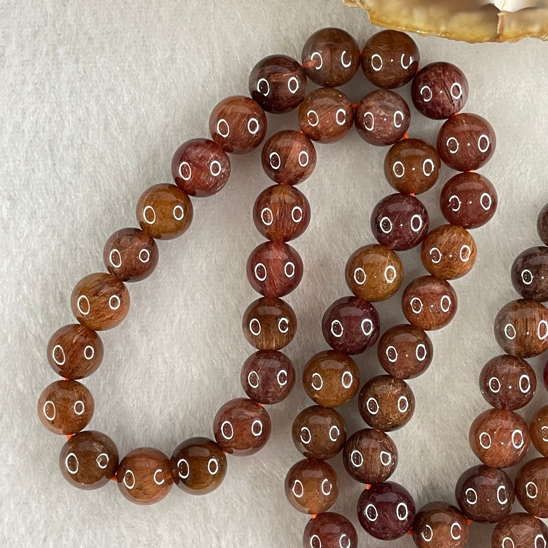 Above Average Grade Natural Copper Rutilated Quartz Beads Elastic Necklace 37.85g 40cm 7.4mm 77 Beads - Huangs Jadeite and Jewelry Pte Ltd