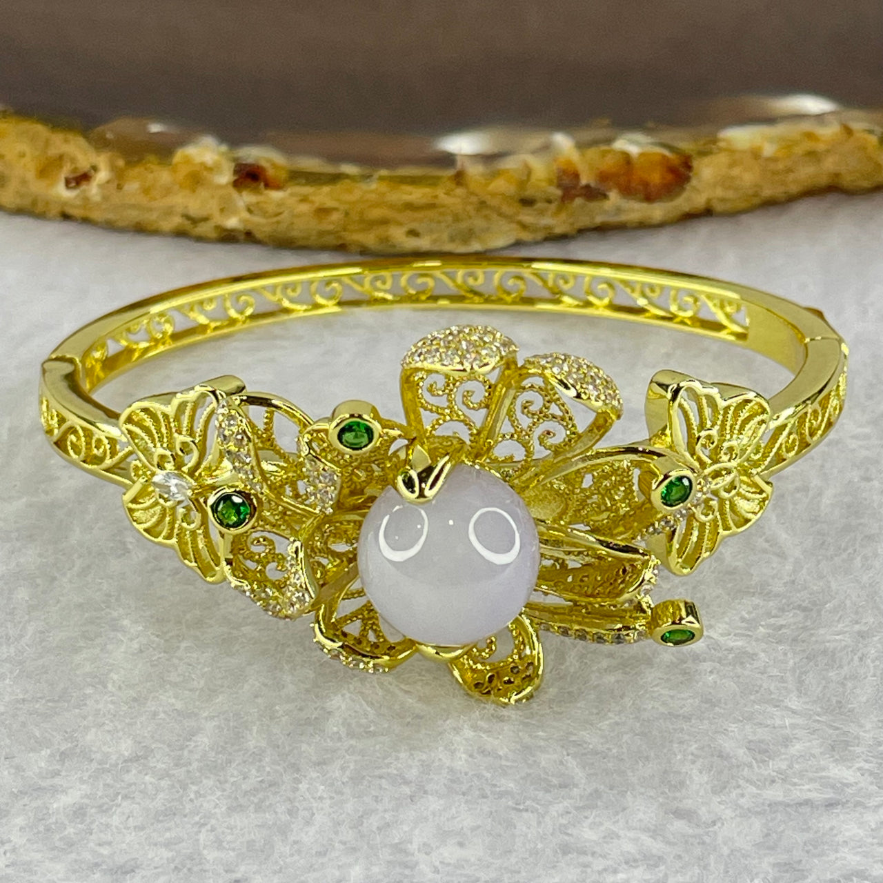 Type A Lavender Jadeite Bead 12.0mm in Flower Sliver Gold Color Bracelet 20.76g 15cm - Huangs Jadeite and Jewelry Pte Ltd