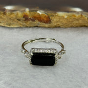 Type A Translucent Black Omphasite Jadeite with Crystals in S925 Sliver Ring (Adjustable Size) 2.00g 11.1 by 6.1 by 3.0mm - Huangs Jadeite and Jewelry Pte Ltd