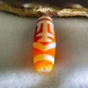 Natural Powerful Tibetan Old Oily Red White Agate One Eye Gold Metal Element Dzi Bead Heavenly Master (Tian Zhu) 一眼金天珠 9.71g 37.8 by 12.9mm - Huangs Jadeite and Jewelry Pte Ltd