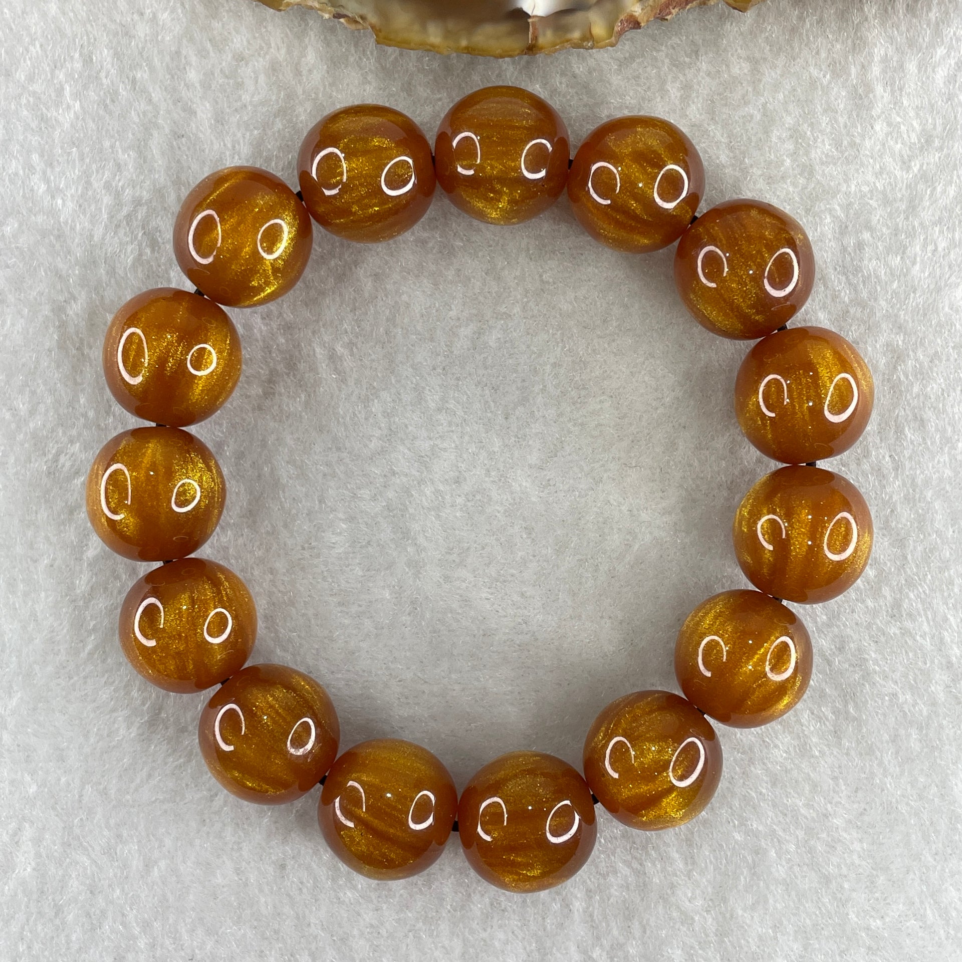 Golden Silk Willow Beads Bracelet 24.59g 16cm 13.6mm 15Beads - Huangs Jadeite and Jewelry Pte Ltd