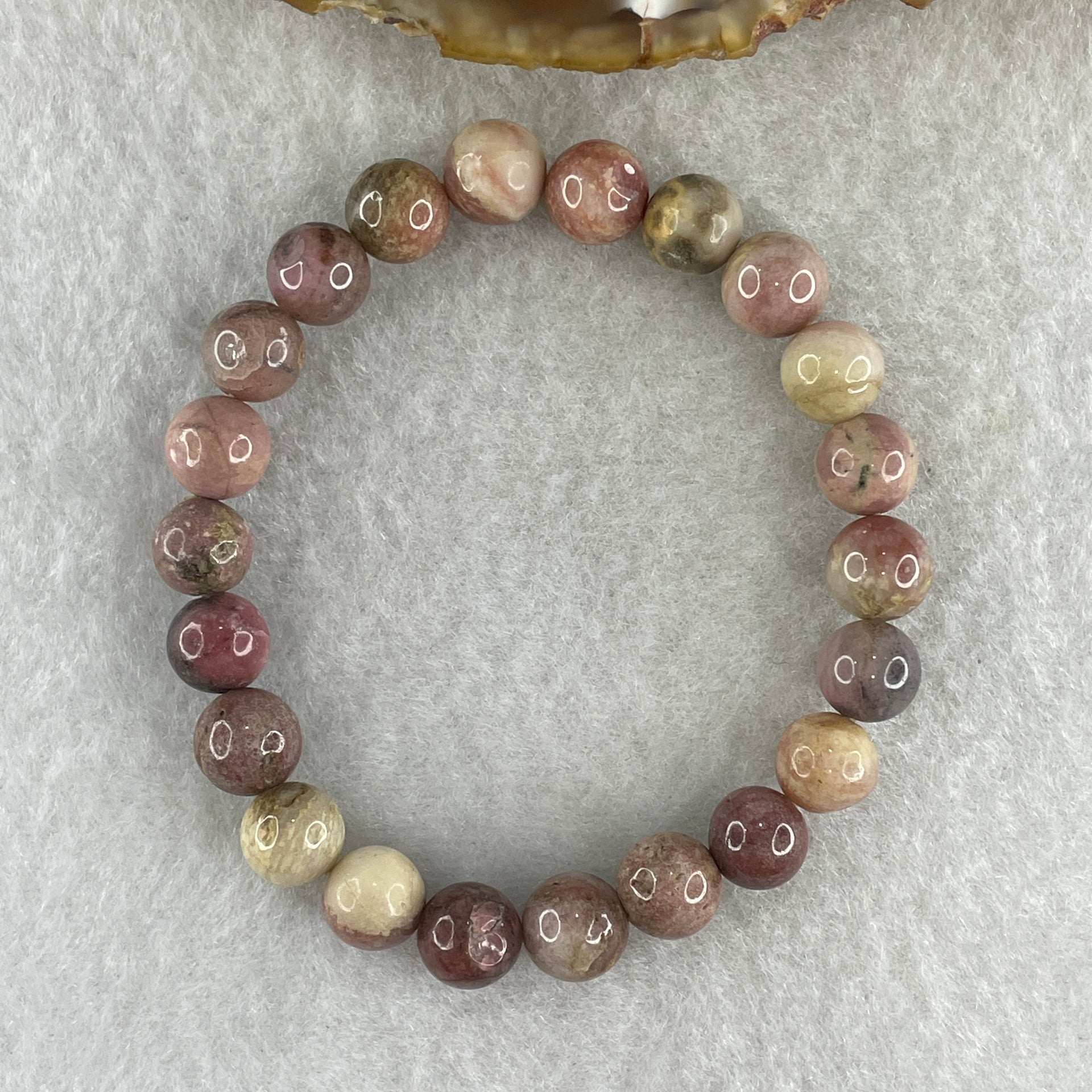 Natural Dark Pink Rhodonite Beads Bracelet 16.08g 14cm 8.1mm 22Beads - Huangs Jadeite and Jewelry Pte Ltd