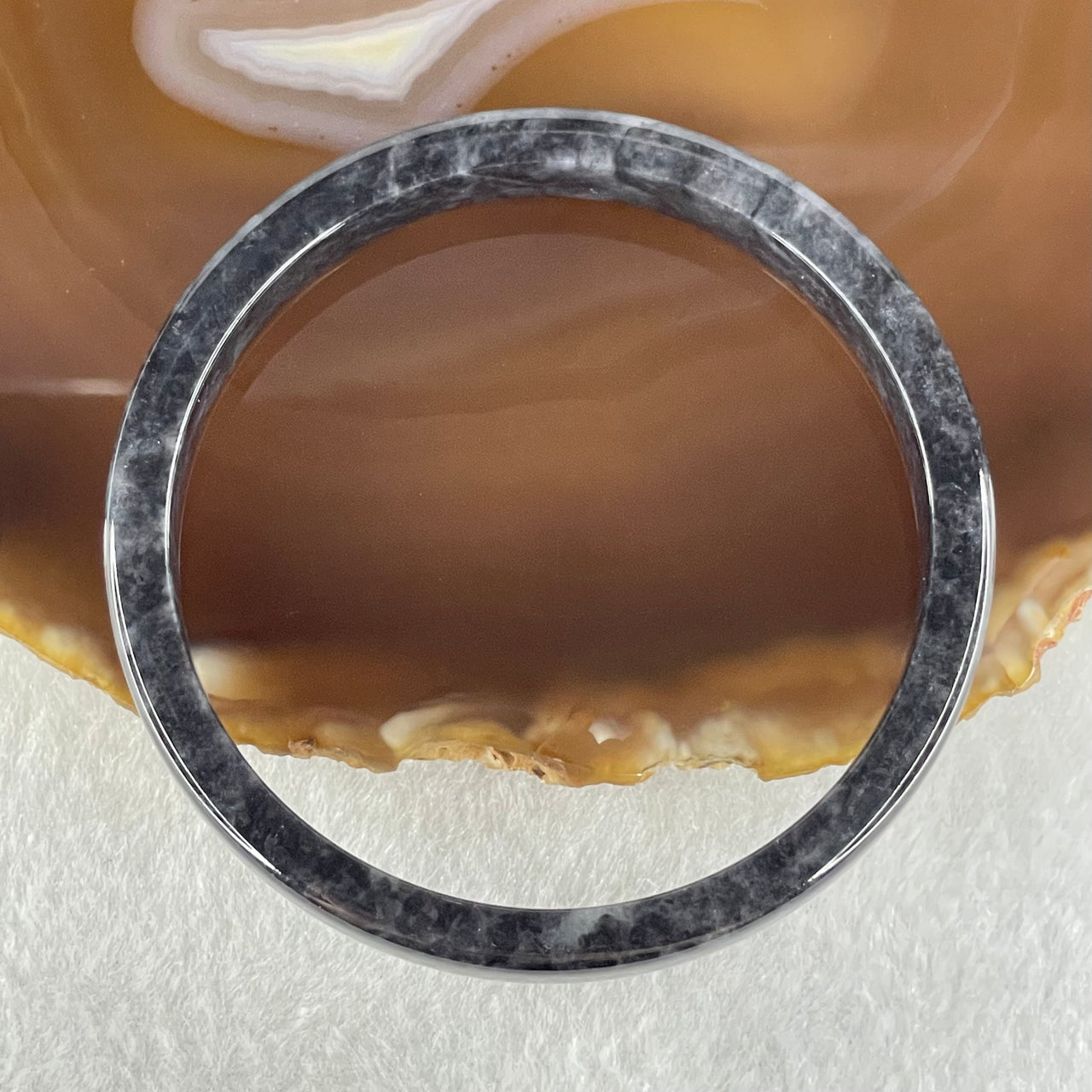 Type A Slightly Translucent to Opaque Wuji Black Grey Jadeite Bangle Internal Diameter 58.0mm 29.91g 8.7 by 5.7mm - Huangs Jadeite and Jewelry Pte Ltd