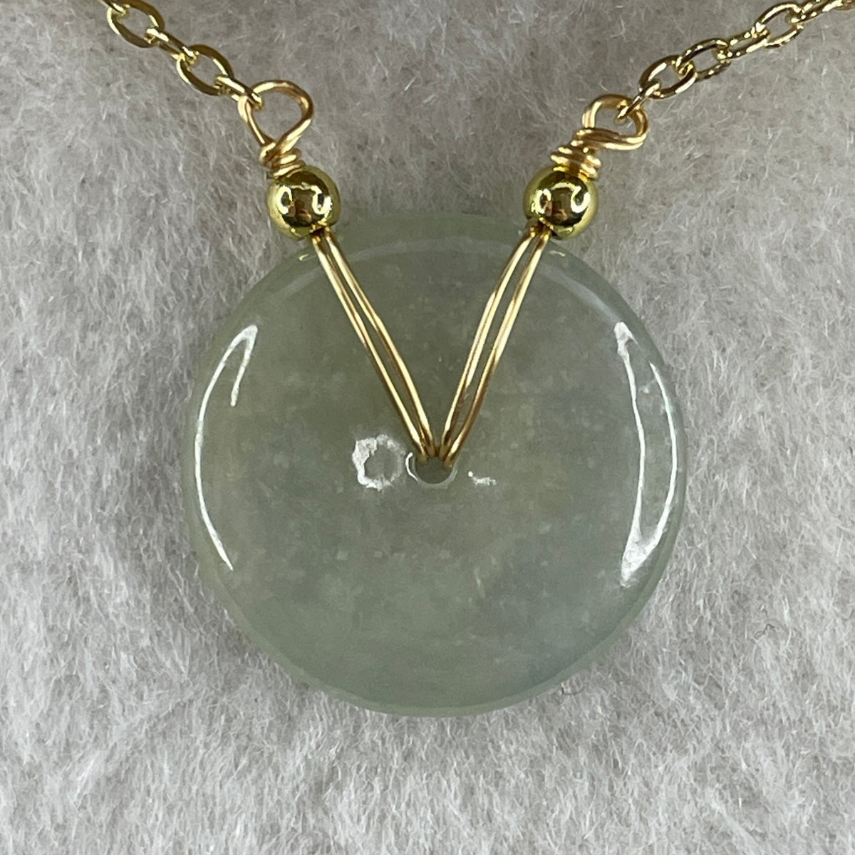 Natural Type A Icy Light Green Jadeite Ping An Kou Pendant | 19mm Translucent Jade Peace Disc Talisman with 58cm Adjustable Necklace (5.19g | 19.3 x 3.6mm) - Huangs Jadeite and Jewelry Pte Ltd