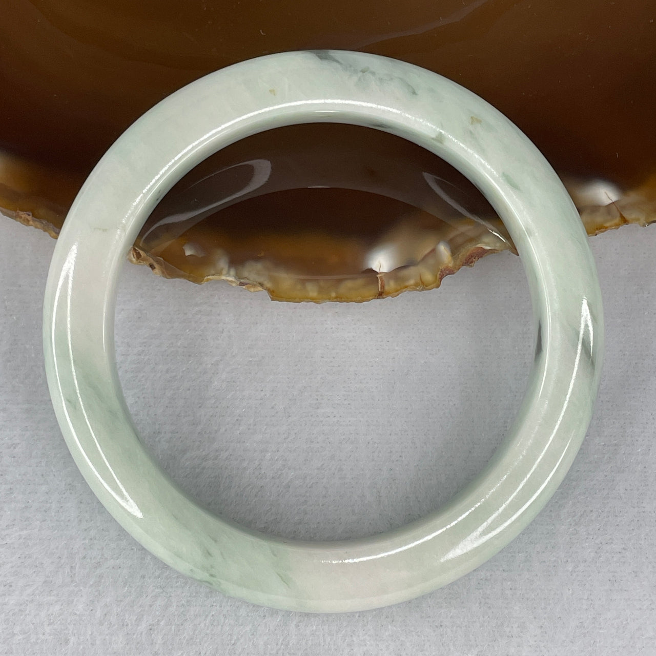 Certified Natural Type A Light Green with Green Piao Hua Jadeite Bangle 54.715g Internal Diameter 57.1mm 10.4 by 9.6mm (Very Very Slight Internal Lines)