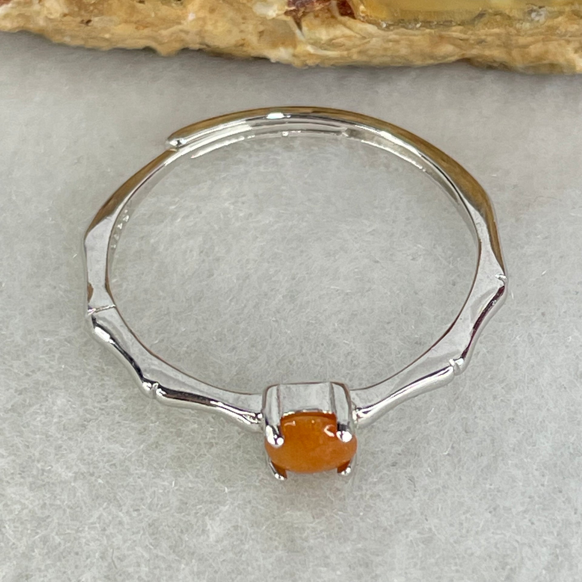 Type A Red Cabochon Jadeite in S925 Sliver Ring (Adjustable Size) 0.99g 4.0 by 2.5mm - Huangs Jadeite and Jewelry Pte Ltd