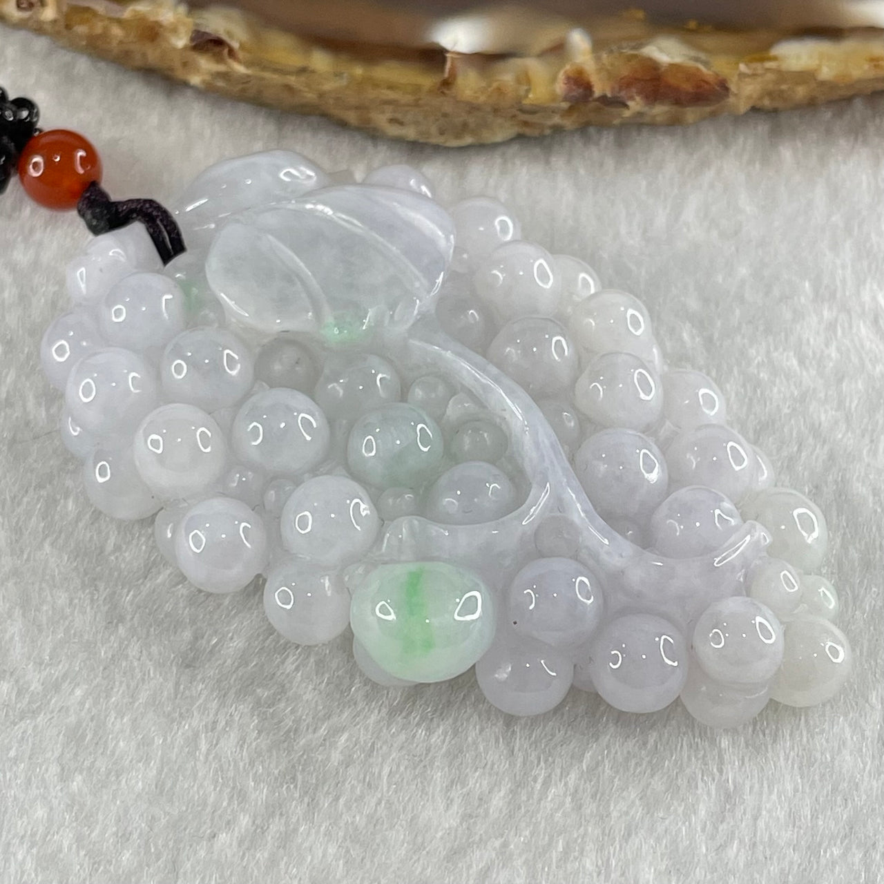 Grandmaster Type A Light Lavender with Green Patch Jadeite Grapes Pendant 《多子多福》 42.08g 60.7 by 39.0 by 11.8mm - Huangs Jadeite and Jewelry Pte Ltd