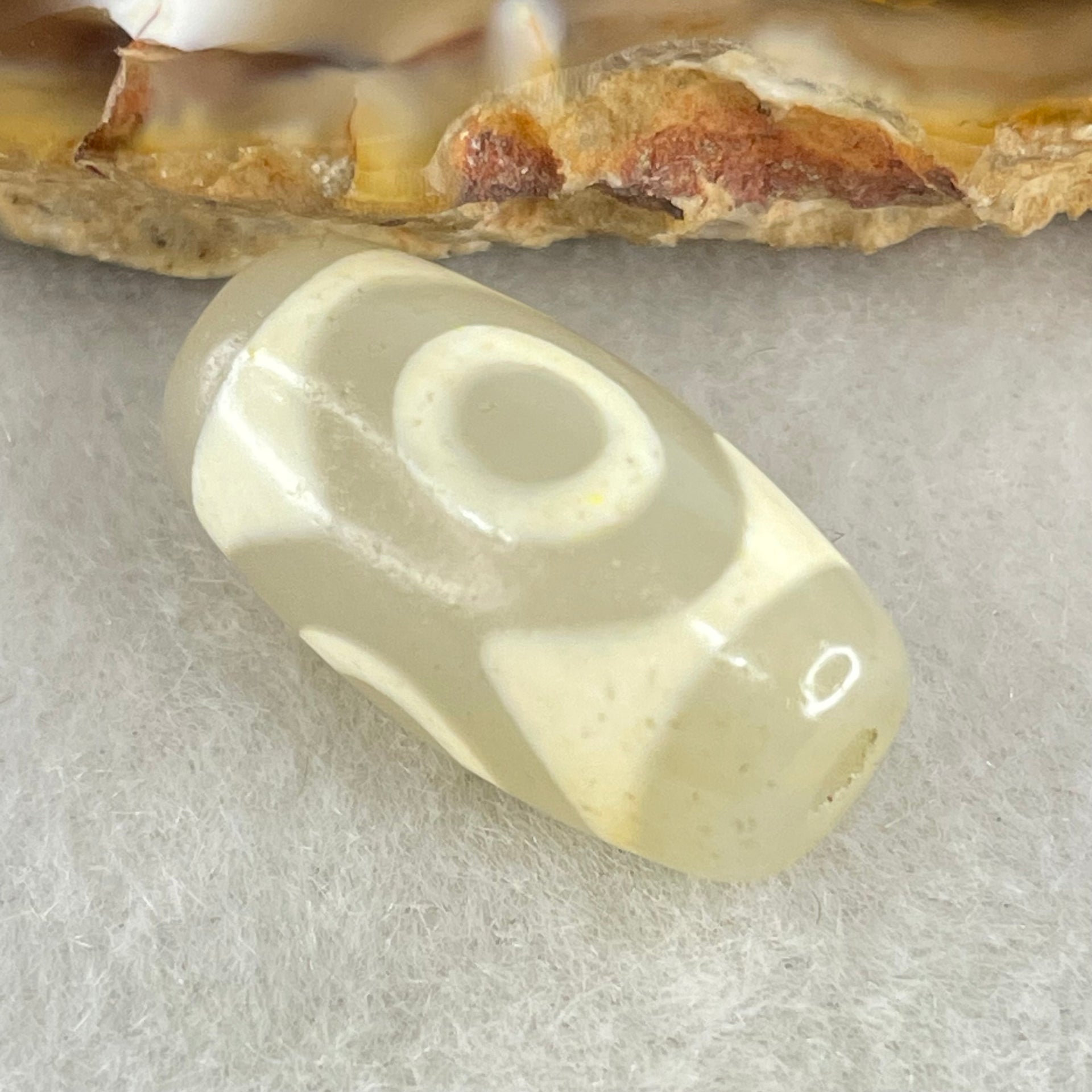 Natural Powerful Tibetan Old Oily Agate 3 Eyes Dzi Bead Heavenly Master (Tian Zhu) 三眼天诛 3.27g 19.8 by 10.6mm - Huangs Jadeite and Jewelry Pte Ltd