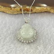 Type A Faint Lavender to White Milo Buddha with Crystals in S925 Sliver Pendant and Necklace 6.95g 16.2 by 16.2 by 8.5mm - Huangs Jadeite and Jewelry Pte Ltd