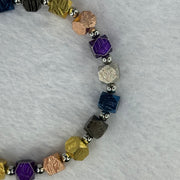 Natural Meteorite in Multi Color Blocks with Mini Stainless Steel Beads Bracelet 天然天铁手链 6.4mm 16cm 19 pcs - Huangs Jadeite and Jewelry Pte Ltd